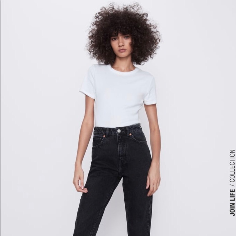 Zara Washed High Waist Black Mom Jeans Sz 8